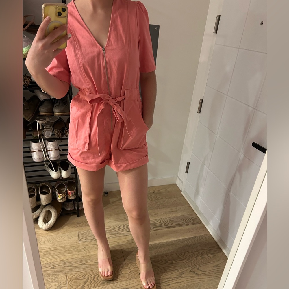Pink Short Sleeve Romper with Belt